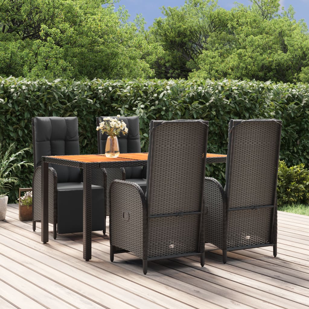 JUNG Vida 5-tlg. Garten-Essgruppe mit Kissen Schwarz Poly Rattan