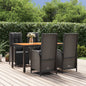 JUNG Vida 5-tlg. Garten-Essgruppe mit Kissen Schwarz Poly Rattan