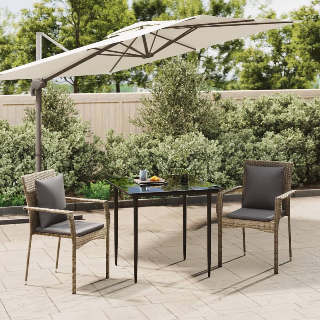 JUNG Vida 3-tlg. Garten-Essgruppe mit Kissen Schwarz und Grau Poly Rattan