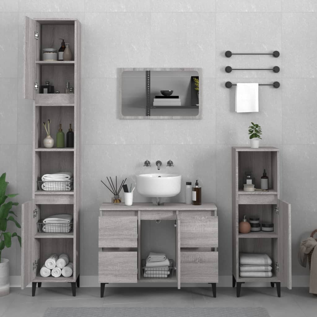 JUNG Vida 3-tlg. Badmöbel-Set Grau Sonoma Holzwerkstoff