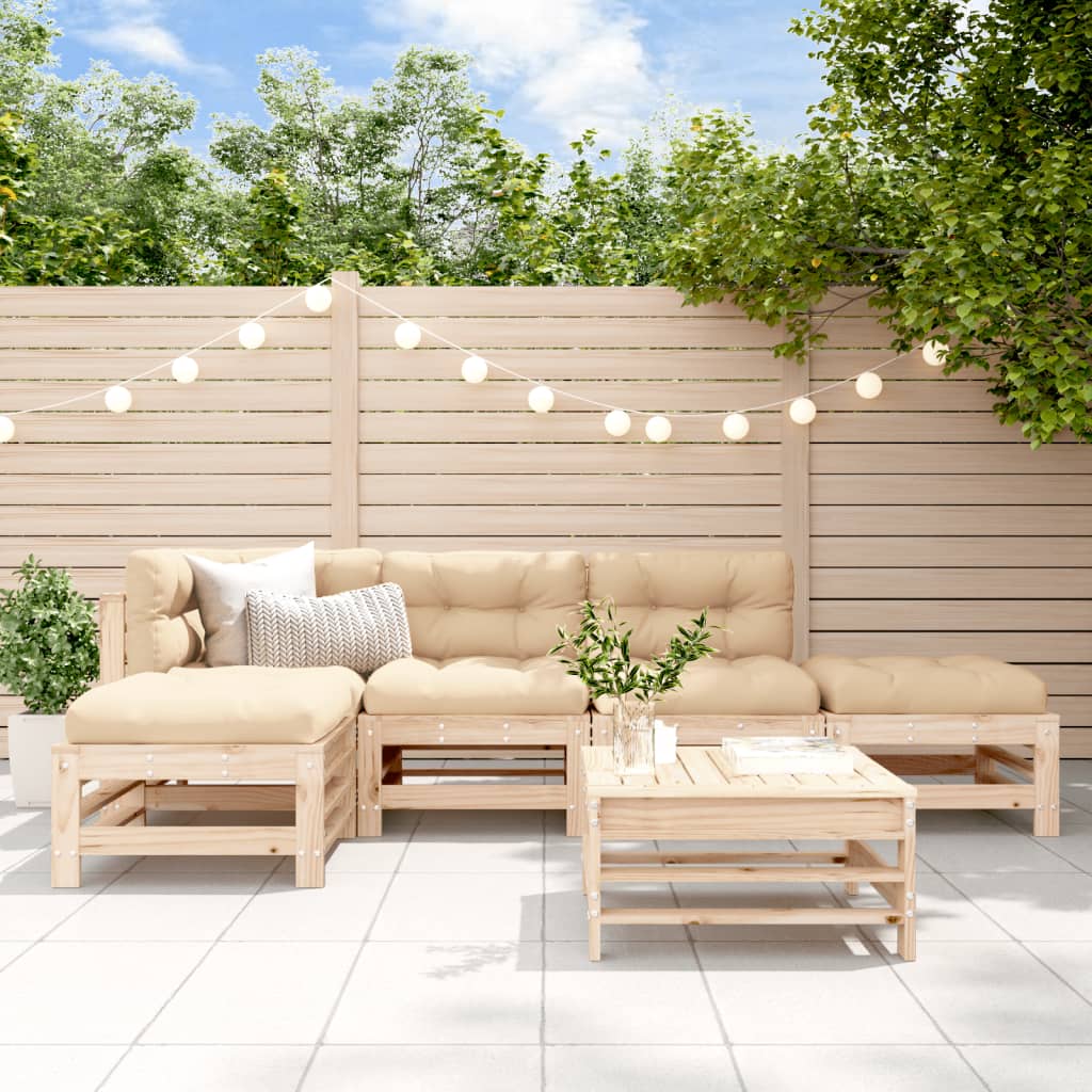 JUNG Vida 6-tlg. Garten-Lounge-Set mit Kissen Massivholz
