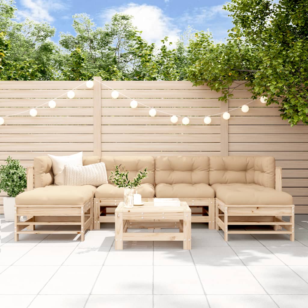 JUNG Vida 7-tlg. Garten-Lounge-Set mit Kissen Massivholz