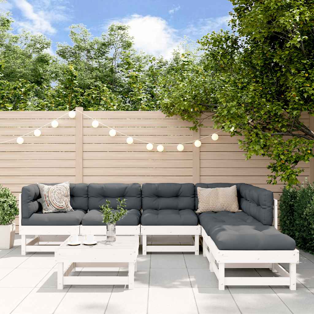 JUNG Vida 7-tlg. Garten-Lounge-Set mit Kissen Weiß Massivholz