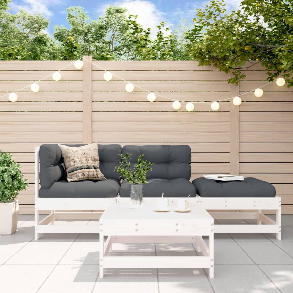 JUNG Vida 4-tlg. Garten-Lounge-Set mit Kissen Weiß Massivholz