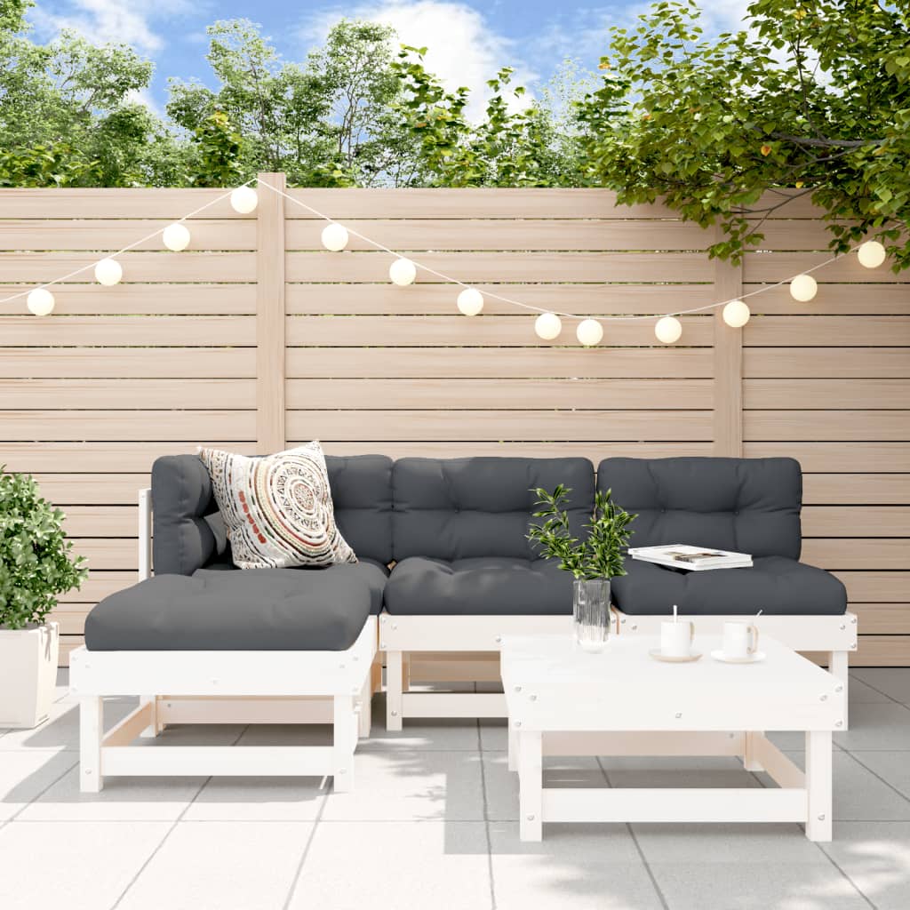 JUNG Vida 5-tlg. Garten-Lounge-Set mit Kissen Weiß Massivholz