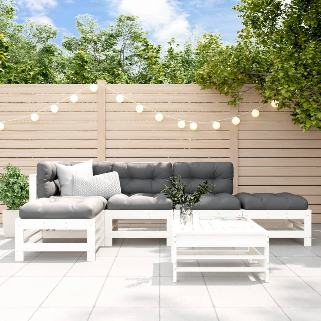 JUNG Vida 6-tlg. Garten-Lounge-Set Weiß Massivholz Kiefer