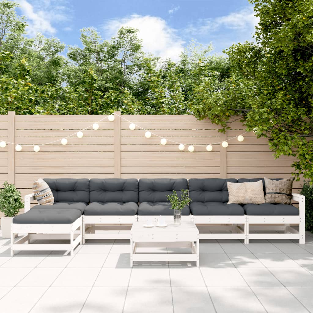 JUNG Vida 7-tlg. Garten-Lounge-Set Weiß Massivholz Kiefer