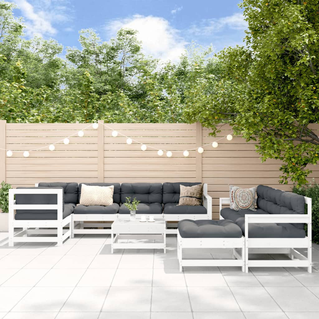 JUNG Vida 10-tlg. Garten-Lounge-Set Weiß Massivholz Kiefer