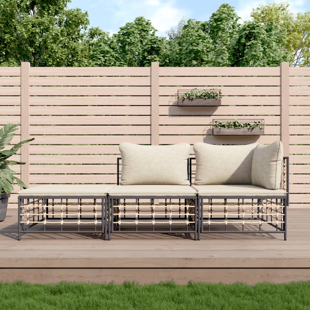 JUNG Vida 3-tlg. Garten-Lounge-Set mit Kissen Anthrazit Poly Rattan