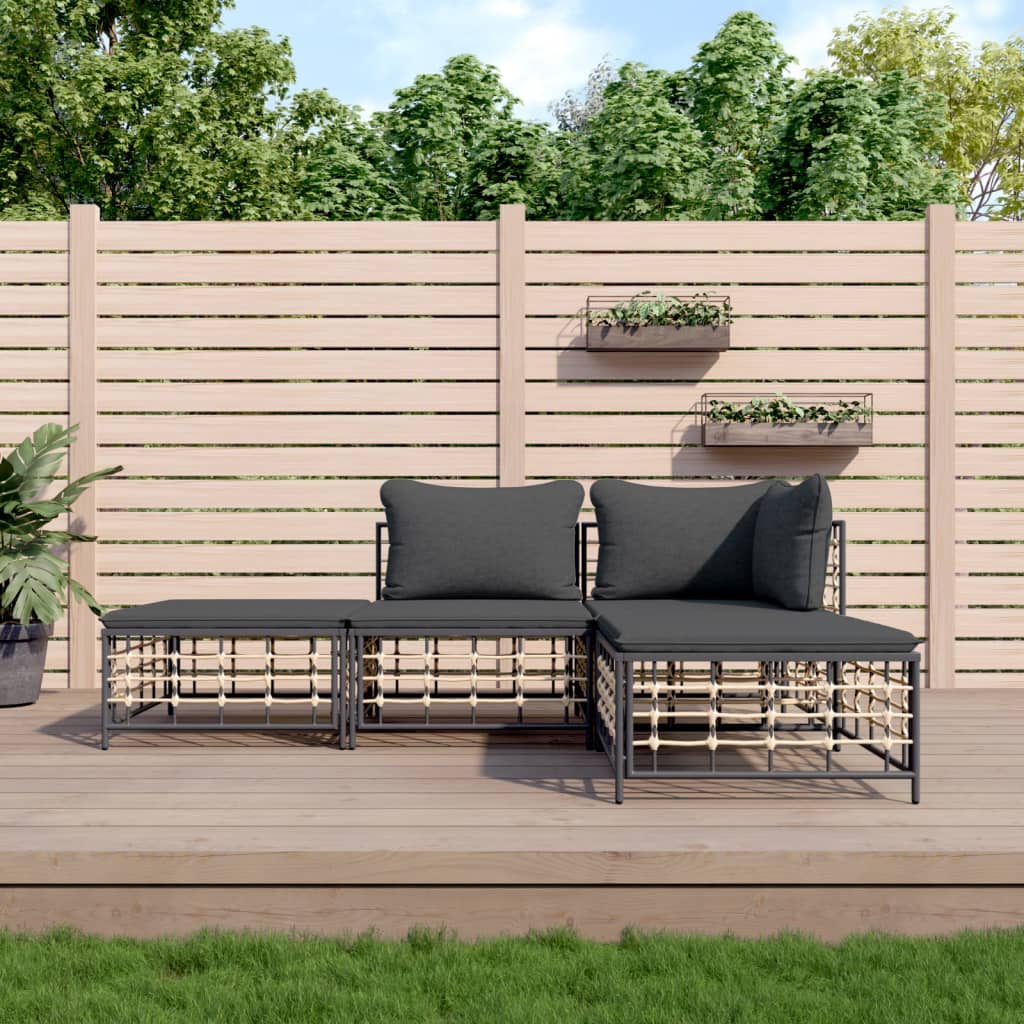 JUNG Vida 4-tlg. Garten-Lounge-Set mit Kissen Anthrazit Poly Rattan