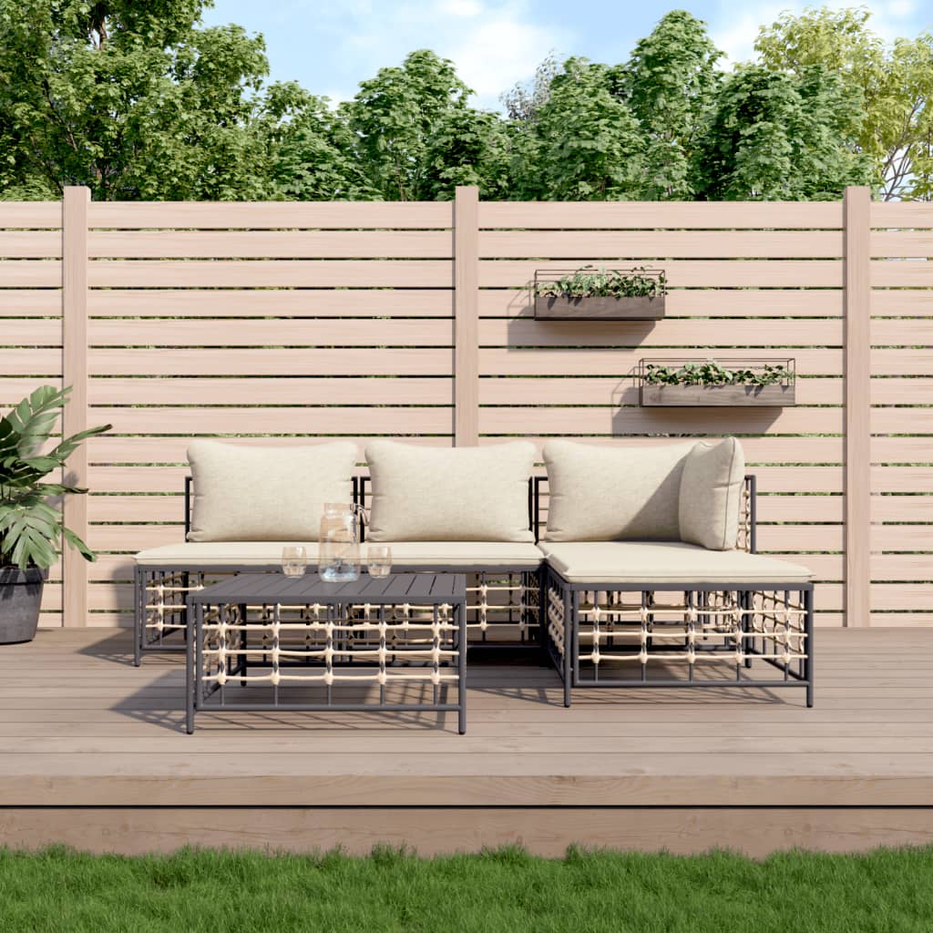 JUNG Vida 5-tlg. Garten-Lounge-Set mit Kissen Anthrazit Poly Rattan