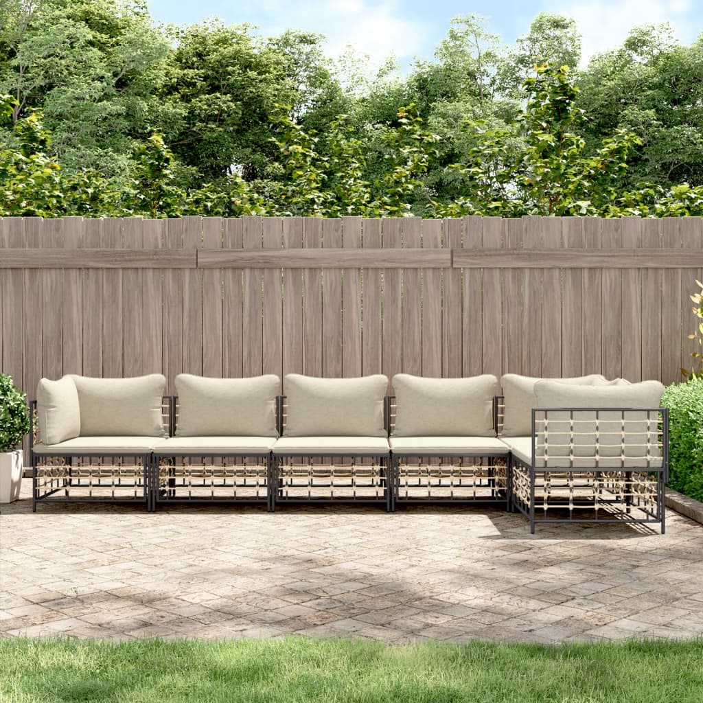 JUNG Vida 6-tlg. Garten-Lounge-Set mit Kissen Anthrazit Poly Rattan