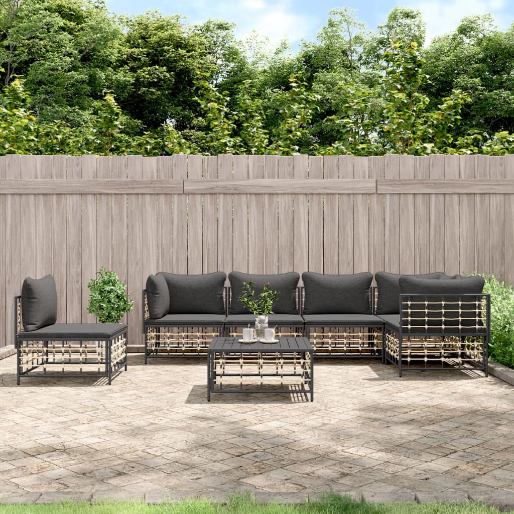 JUNG Vida 7-tlg. Garten-Lounge-Set mit Kissen Anthrazit Poly Rattan