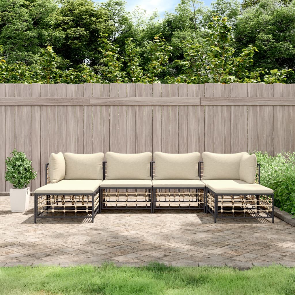 JUNG Vida 6-tlg. Garten-Lounge-Set mit Kissen Anthrazit Poly Rattan