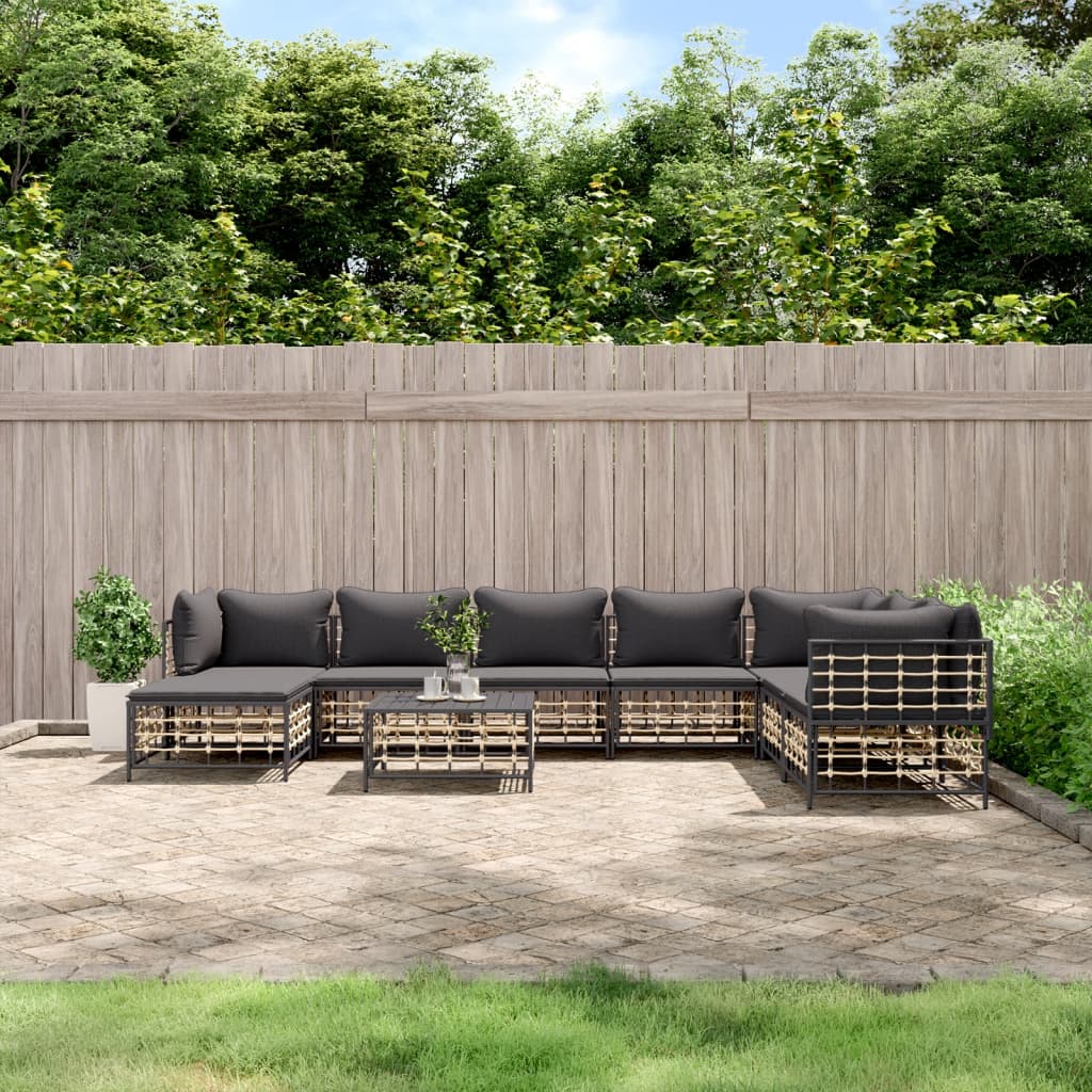 JUNG Vida 9-tlg. Garten-Lounge-Set mit Kissen Anthrazit Poly Rattan