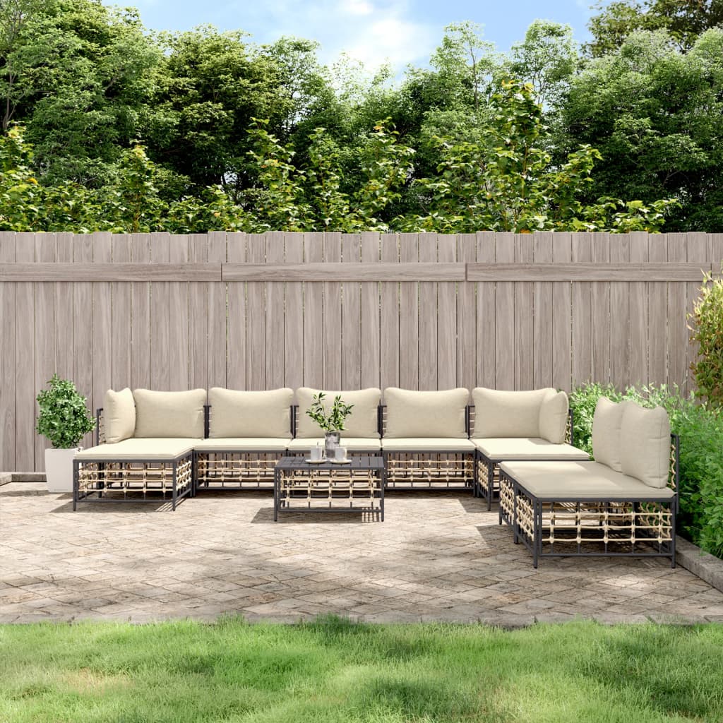 JUNG Vida 10-tlg. Garten-Lounge-Set mit Kissen Anthrazit Poly Rattan