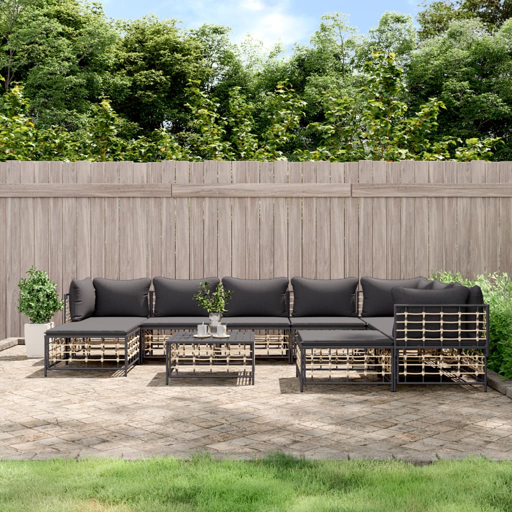 JUNG Vida 10-tlg. Garten-Lounge-Set mit Kissen Anthrazit Poly Rattan