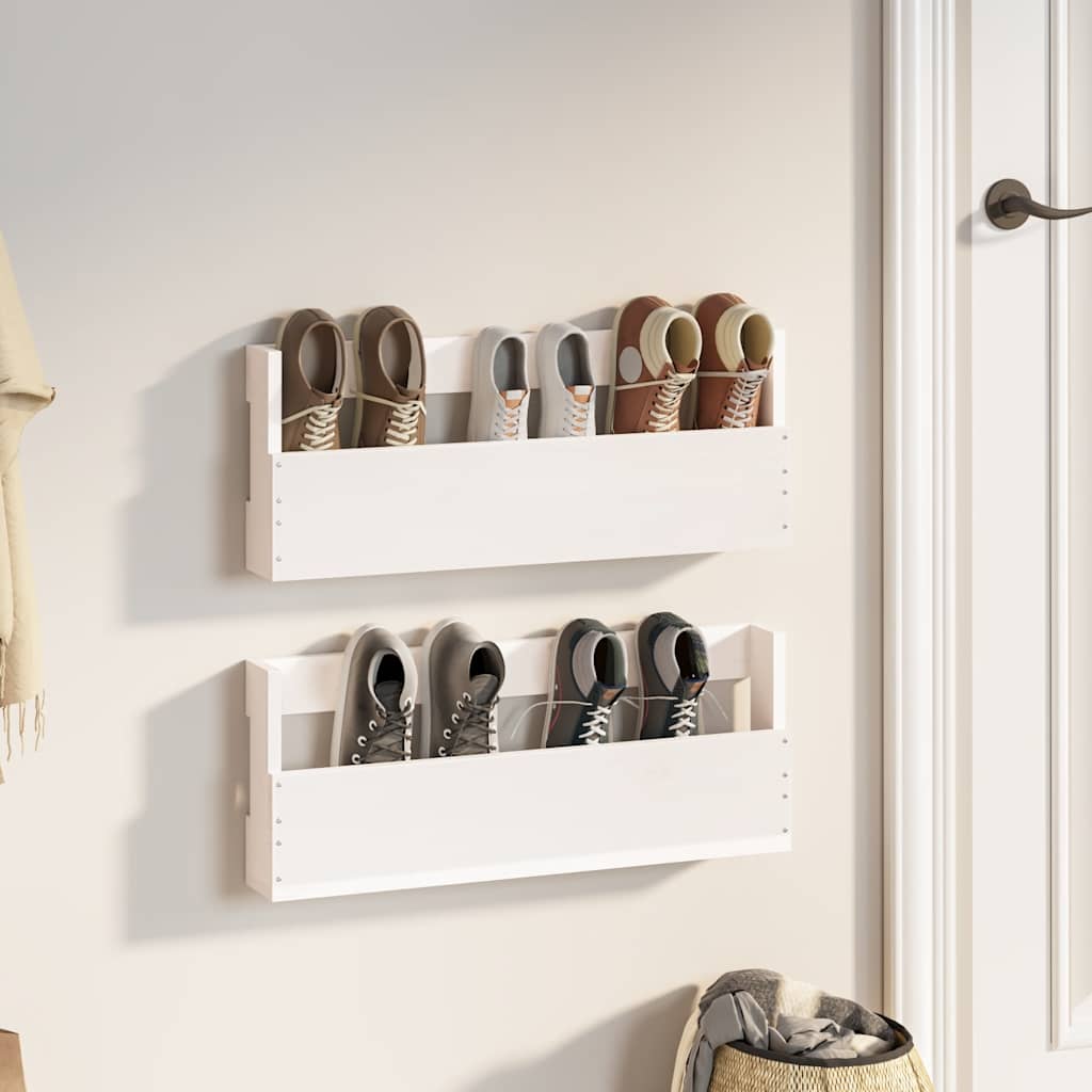JUNG Vida Wand-Schuhregale 2 Stk. Weiß 59x9x23 cm Massivholz Kiefer