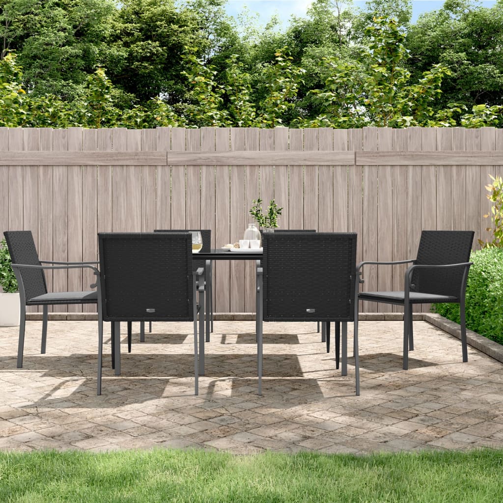 JUNG Vida Gartenstühle mit Kissen 6 Stk. Schwarz 56x59x84 cm Poly Rattan