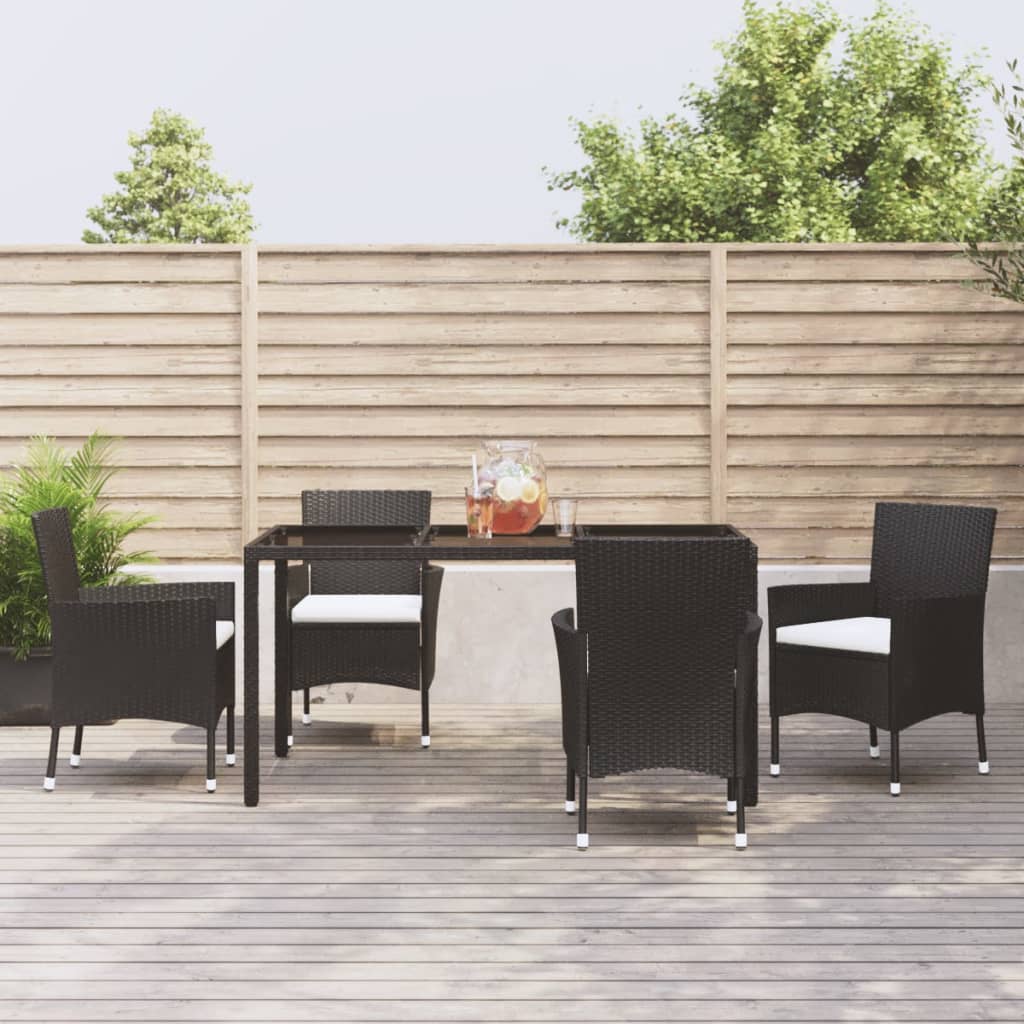 JUNG Vida 5-tlg. Garten-Essgruppe mit Kissen Schwarz Poly Rattan