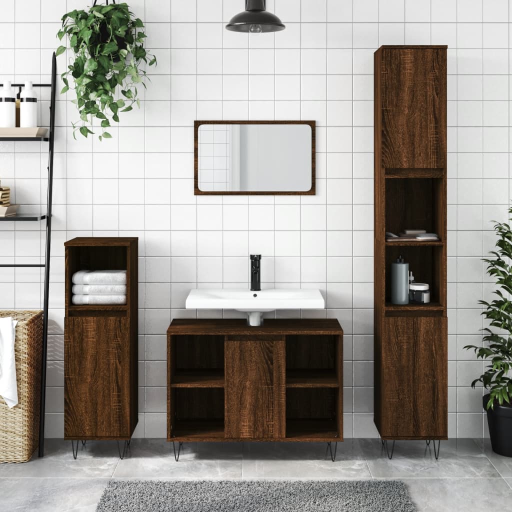 JUNG Vida Badschrank Braun Eichen-Optik 30x30x100 cm Holzwerkstoff