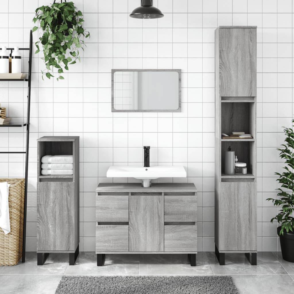 JUNG Vida Badschrank Grau Sonoma 30x30x100 cm Holzwerkstoff