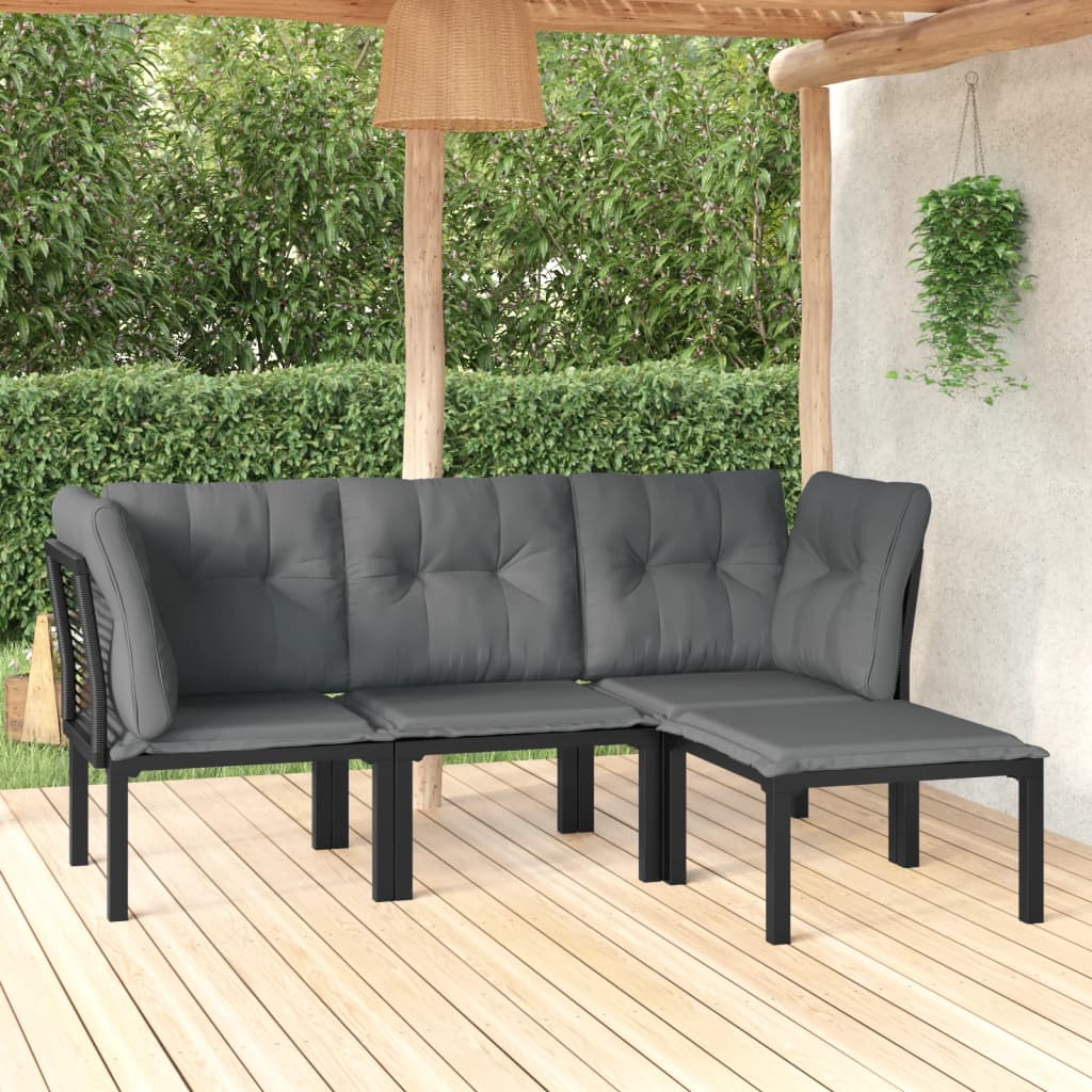 JUNG Vida 4-tlg. Garten-Lounge-Set Schwarz und Grau Poly Rattan