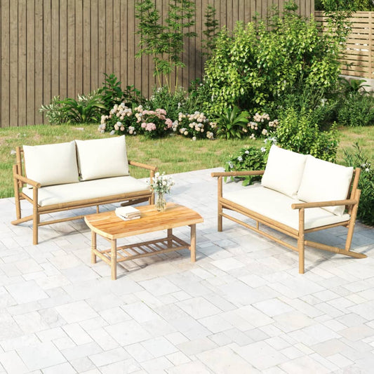 JUNG Vida Gartenbank mit Cremeweißen Kissen Bambus