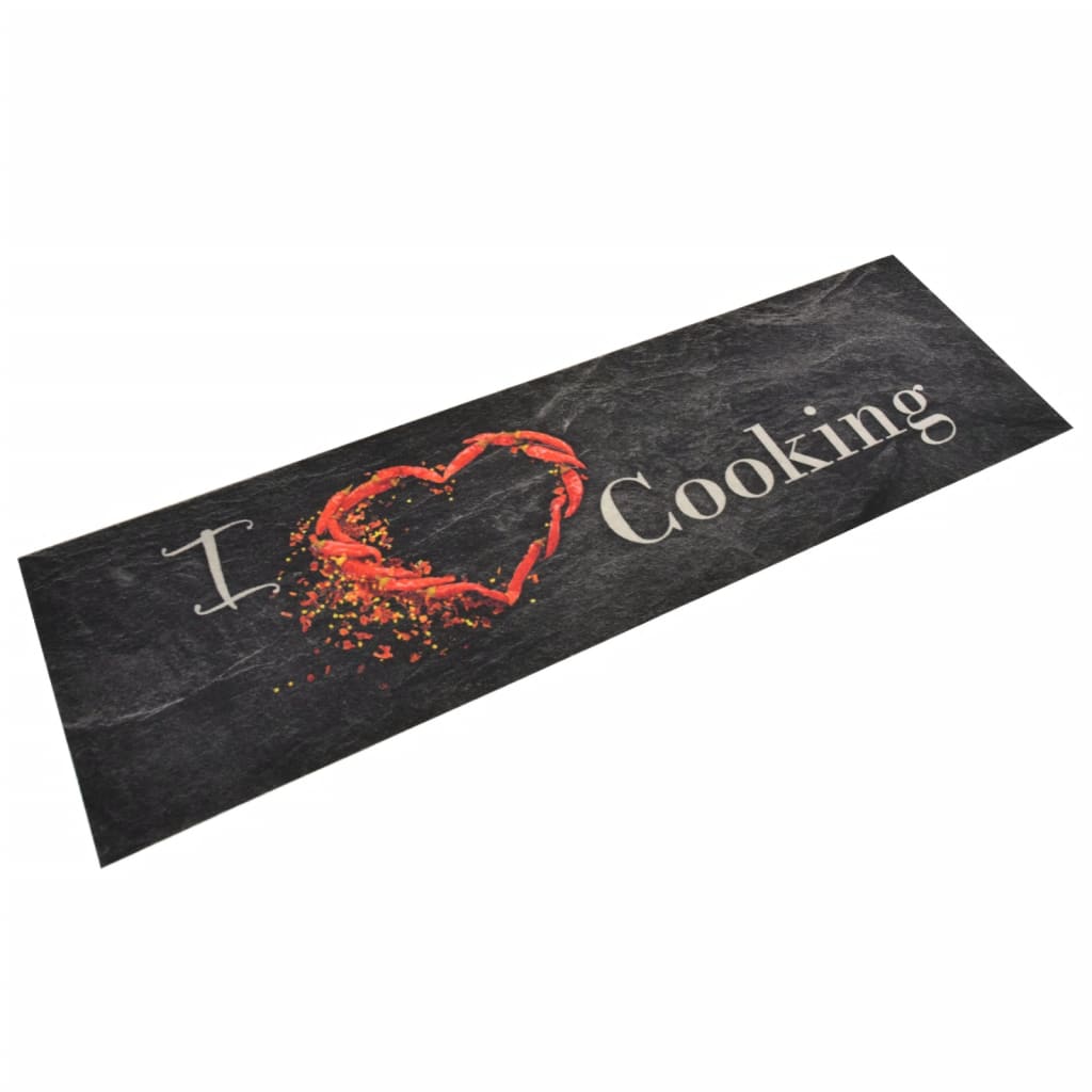 JUNG Vida Küchenteppich Waschbar Cooking Schwarz 45x150 cm Samt