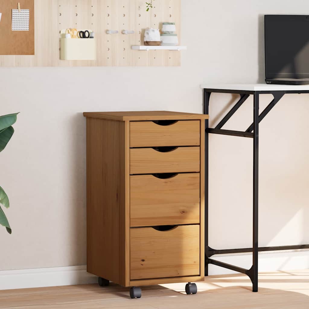 JUNG Vida Rollschrank mit Schubladen MOSS Honigbraun Massivholz Kiefer