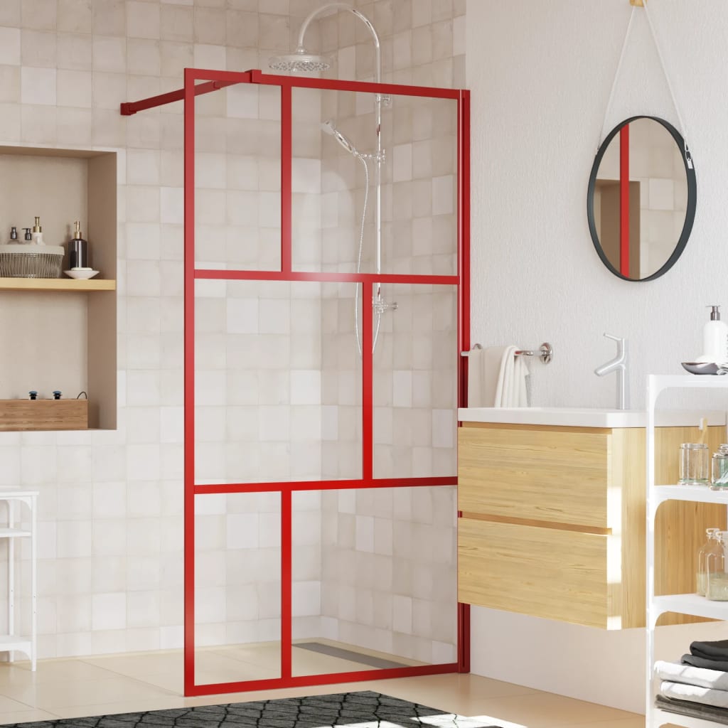 JUNG Vida Duschwand für Begehbare Dusche mit ESG Klarglas Rot 100x195 cm