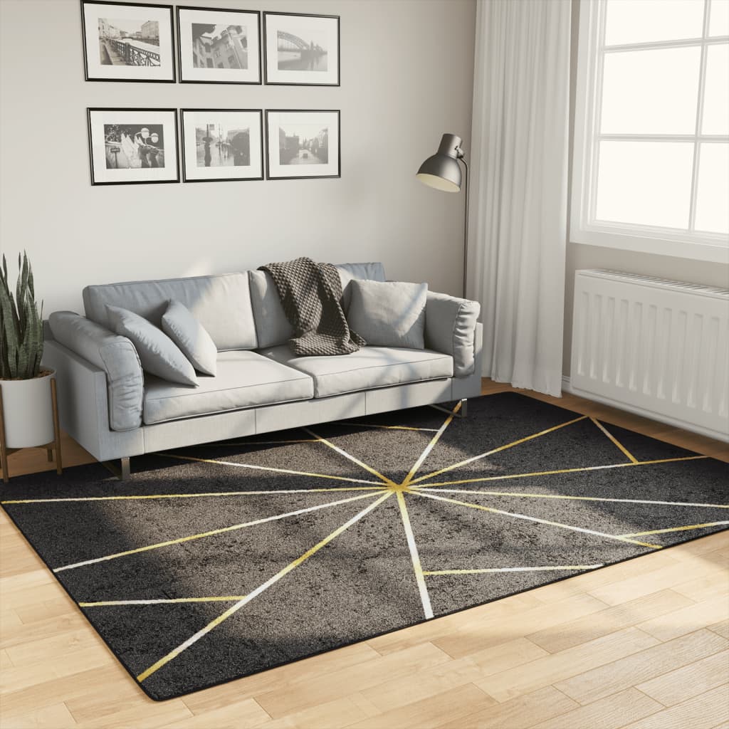 JUNG Vida Teppich Waschbar Schwarz und Golden 160x230 cm Rutschfest