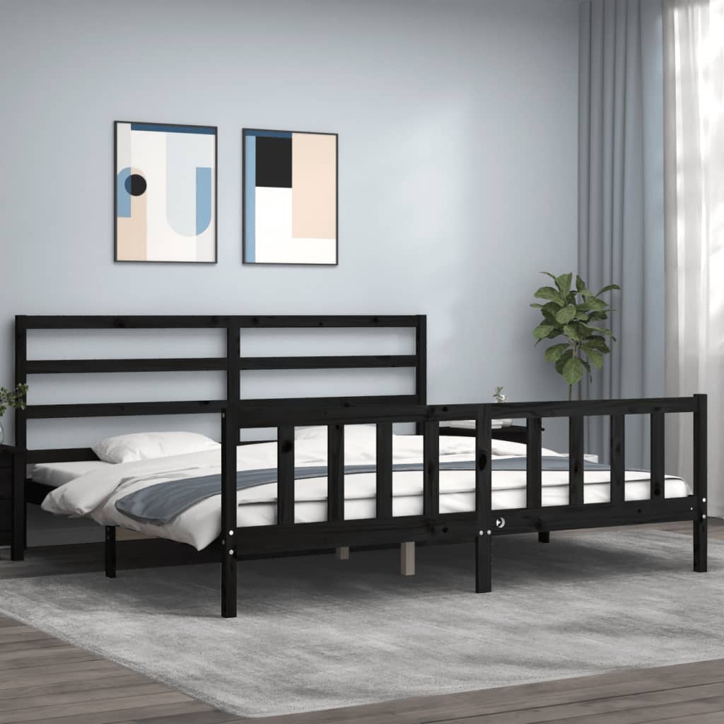JUNG Vida Massivholzbett mit Kopfteil Schwarz 200x200 cm