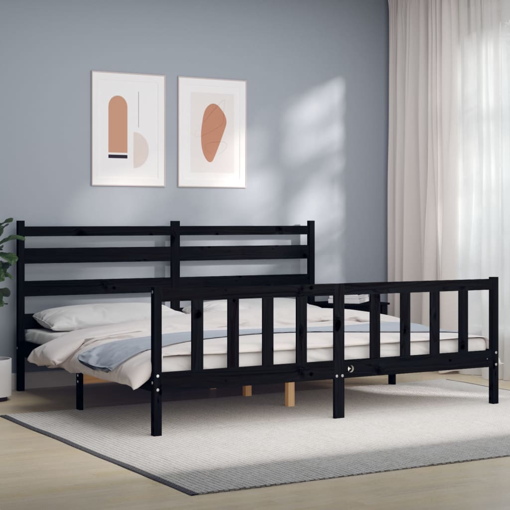 JUNG Vida Massivholzbett mit Kopfteil Schwarz 200x200 cm