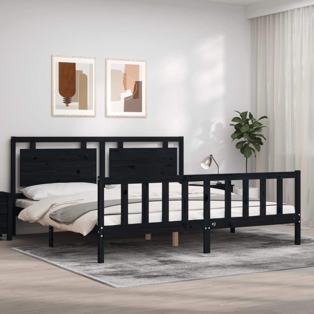 JUNG Vida Massivholzbett mit Kopfteil Schwarz 200x200 cm