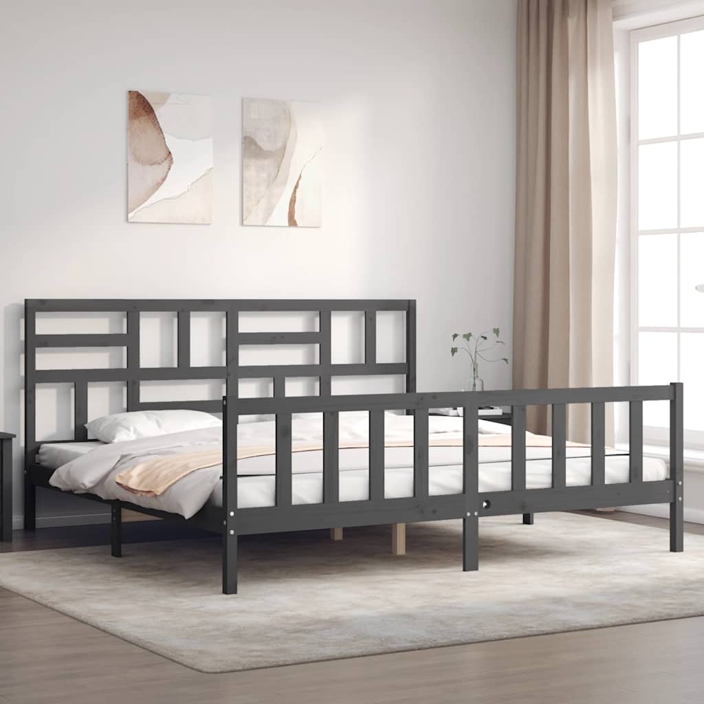 JUNG Vida Massivholzbett mit Kopfteil Grau 200x200 cm