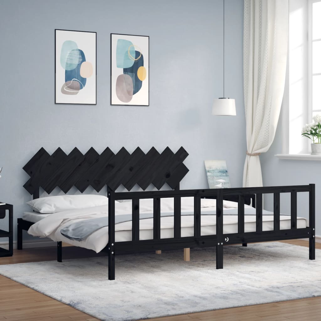 JUNG Vida Massivholzbett mit Kopfteil Schwarz 200x200 cm