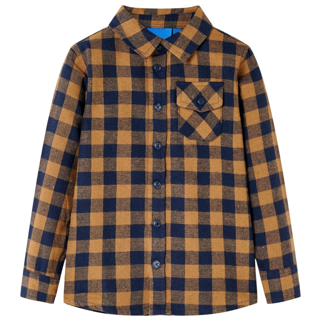 JUNG Vida Kinderhemd Karomuster Cognac und Blau 92