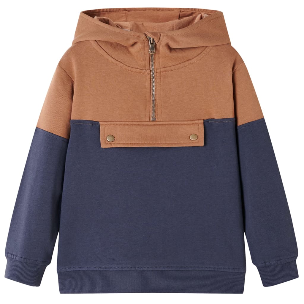 JUNG Vida Kinder-Kapuzenpullover mit Halbem Reißverschluss Anthrazit Cognac 128
