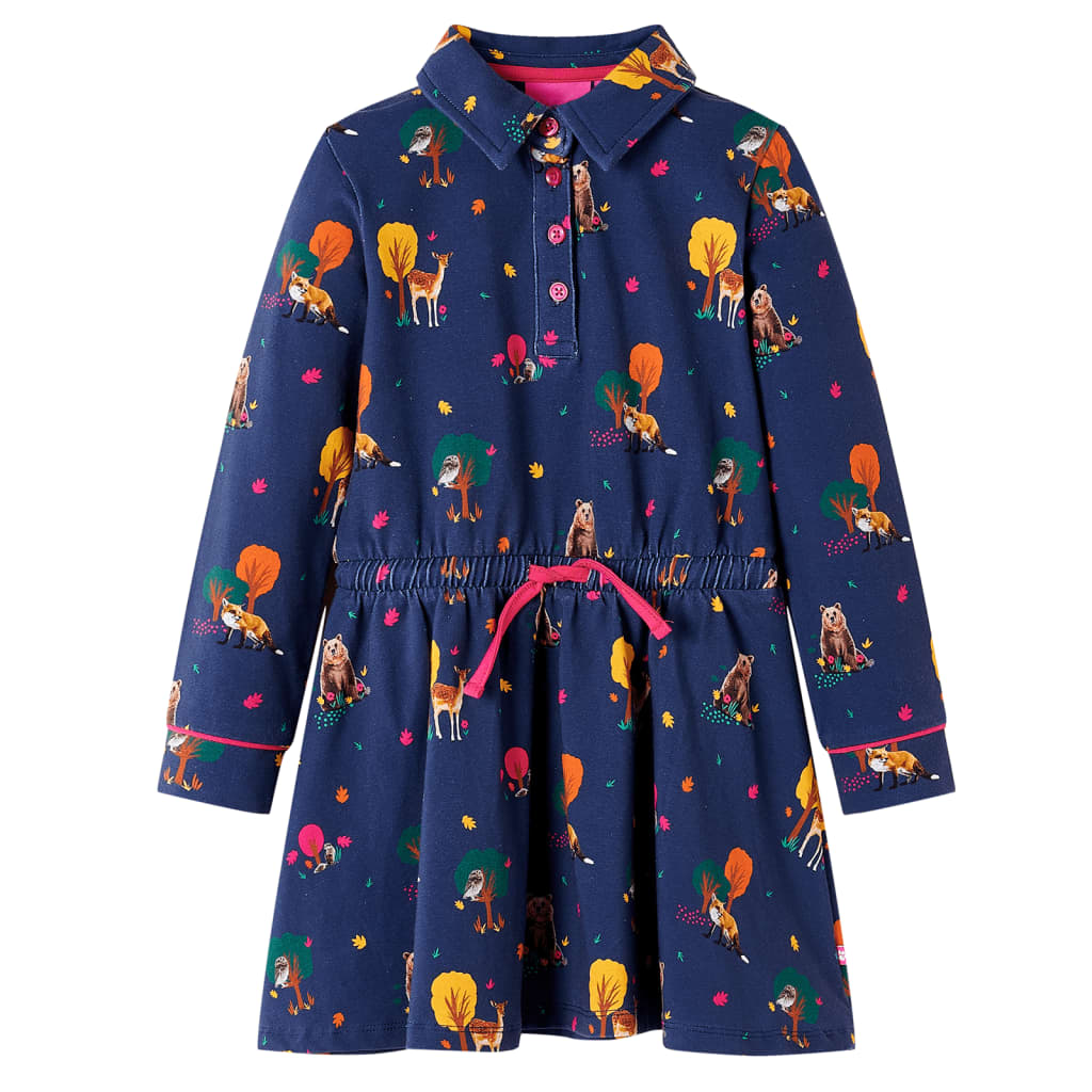 JUNG Vida Kinderkleid mit Langen Ärmeln und Kordelzug Marineblau 128