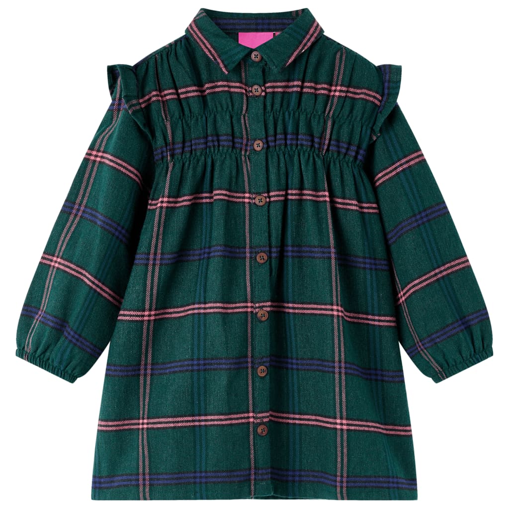 JUNG Vida Kinderkleid mit Langen Ärmeln und Rüschen Dunkelgrün 92
