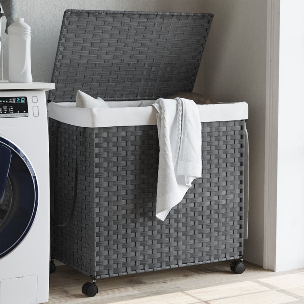 JUNG Vida Wäschekorb mit Rollen Grau 60x35x60,5 cm Rattan
