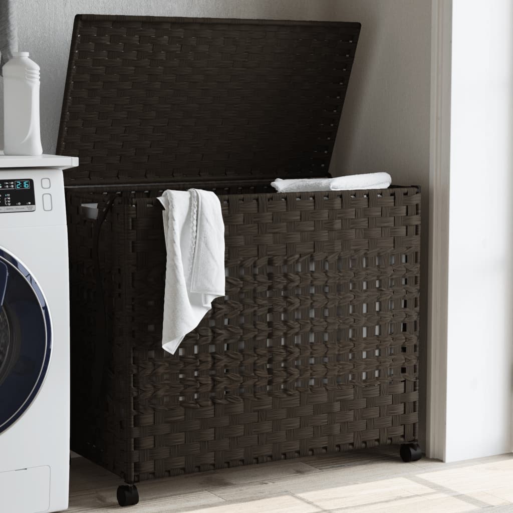 JUNG Vida Wäschekorb mit Rollen Dunkelbraun 66x35x60 cm Rattan