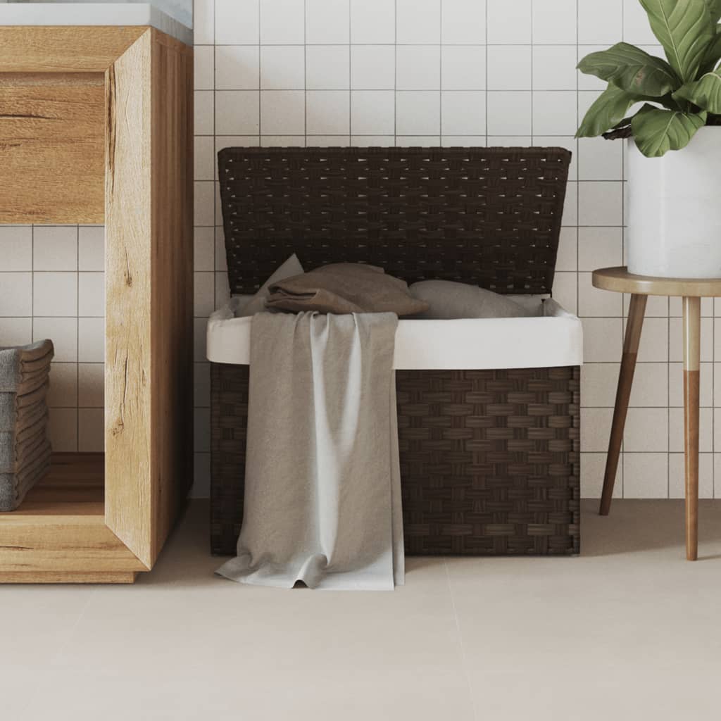 JUNG Vida Wäschekorb mit Deckel Dunkelbraun 55,5x35x34 cm Poly Rattan