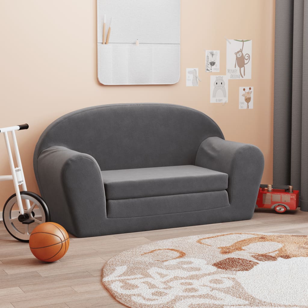 JUNG Vida Kinder-Schlafsofa 2-Sitzer Anthrazit Weicher Plüsch