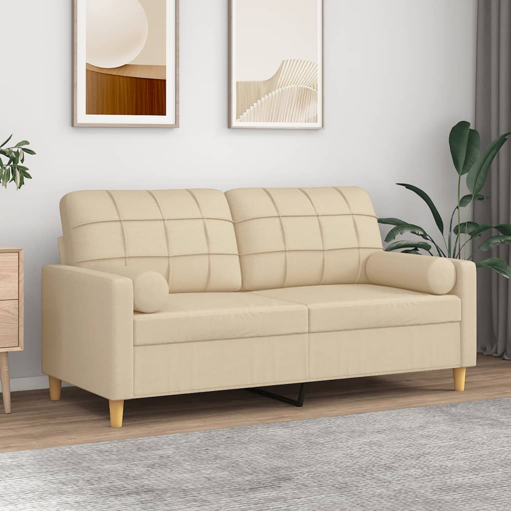 JUNG Vida 2-Sitzer-Sofa mit Zierkissen Creme 140 cm Stoff