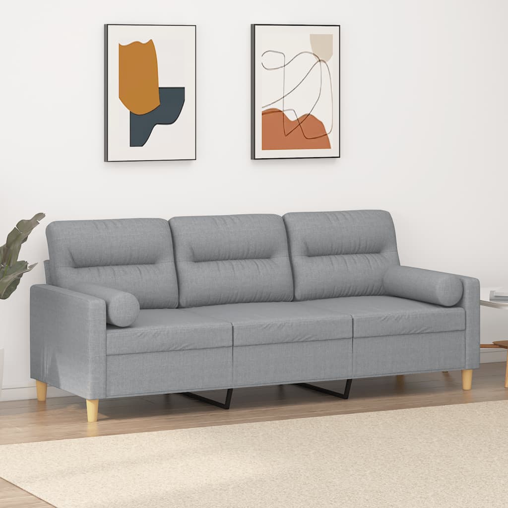 JUNG Vida 3-Sitzer-Sofa mit Zierkissen Hellgrau 180 cm Stoff