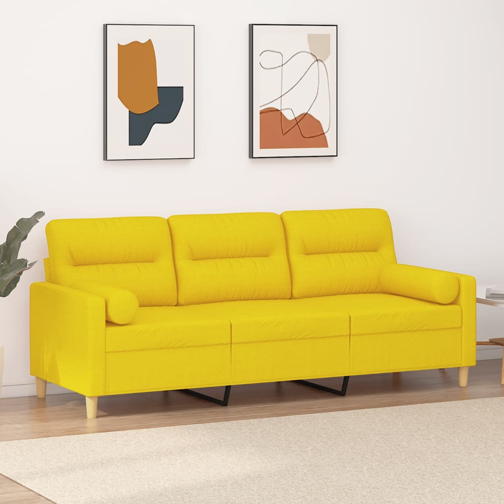 JUNG Vida 3-Sitzer-Sofa mit Zierkissen Hellgelb 180 cm Stoff