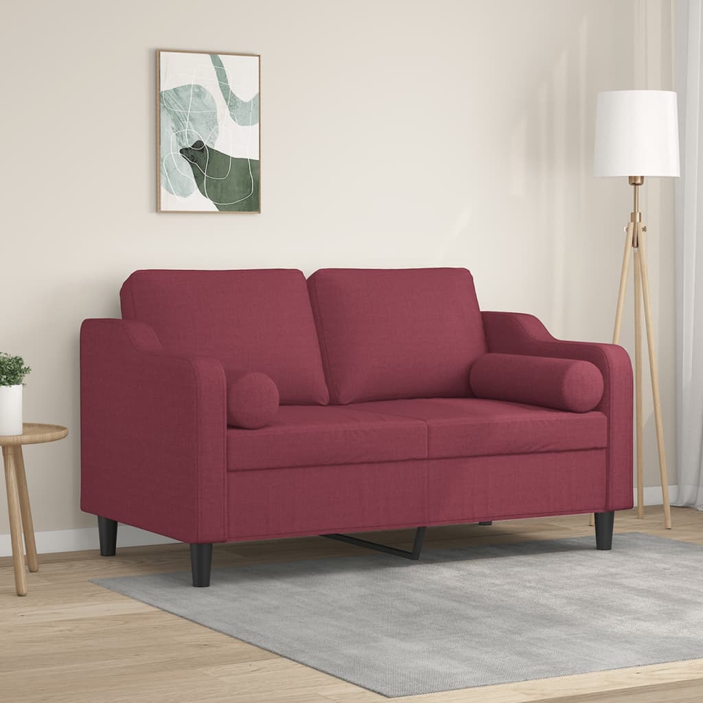 JUNG Vida 2-Sitzer-Sofa mit Zierkissen Weinrot 120 cm Stoff