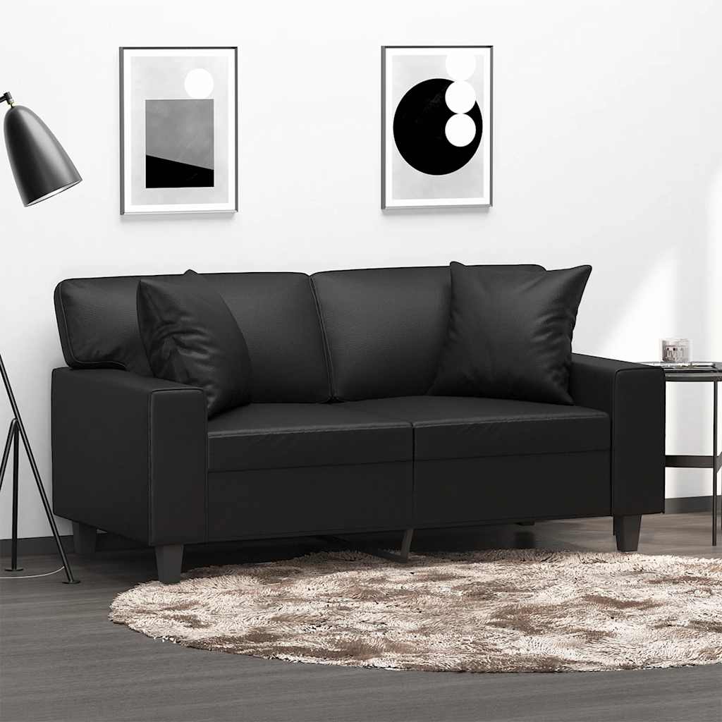 JUNG Vida 2-Sitzer-Sofa mit Zierkissen Schwarz 120 cm Kunstleder